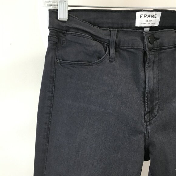 FRAME Denim 5Pocket Logo Hardware Quinn Le High Rise Waist Fray Hem Skinny Jeans - Picture 6 of 11